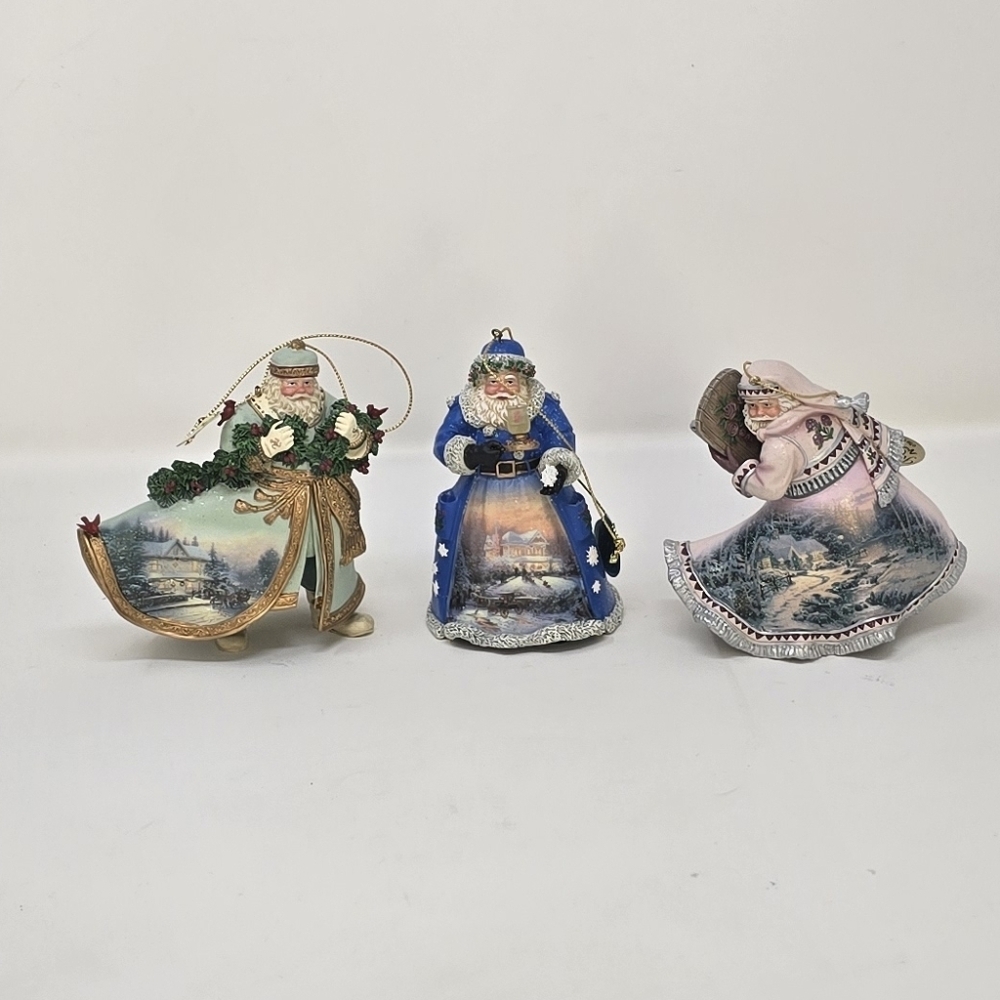 Vtg Ashton Drake Thomas Kinkade old world santa ornament collection set of 3